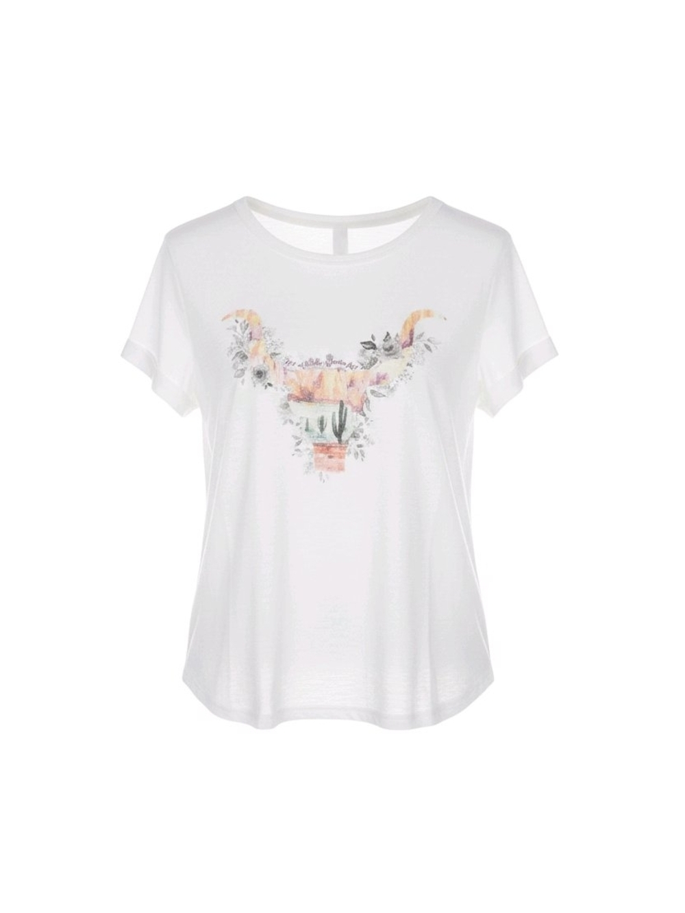 White Short-Sleeve Tee with Pastel Floral Graphic
